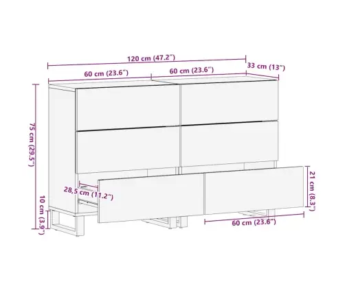Puhvetkapid 2 Tk Must 60X33X75 Cm Täispuidust Mango