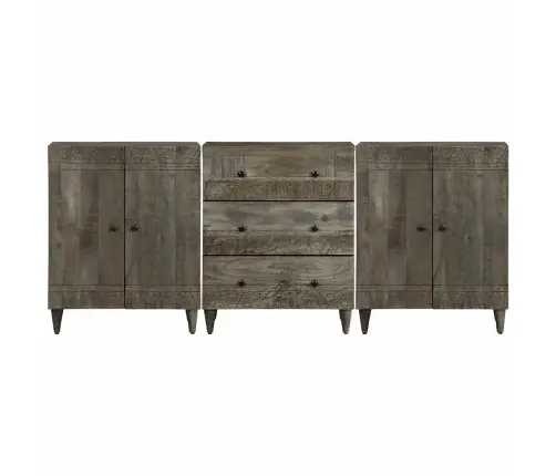 3-Osalised Puhvetkapid Helehall 60X33,5X75 Cm Täispuidust Mango