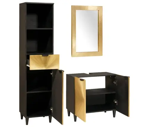 Vannas Istabas Skapju Komplekts Ar Plauktu 3 Pcs Melns Un Zelts Vidaxl