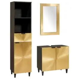 Vannas Istabas Skapju Komplekts Ar Plauktu 3 Pcs Melns Un Zelts Vidaxl