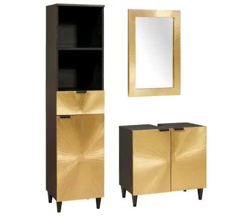 Vannas Istabas Skapju Komplekts Ar Plauktu 3 Pcs Melns Un Zelts Vidaxl