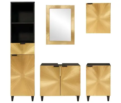 Vonios Baldų Rinkiniai Su Stalčių 5 Pcs Juodas Ir Auksinis