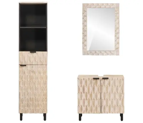 Vonios Komplektai Baltos Skalbimo Apdaila Kietas Mango Medis