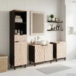 Vannitoa Komplektid 4 Pcs Valge Pesu Viimistlus Tugev Mango Puu