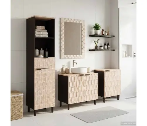 Vannitoa Komplektid 4 Pcs Valge Pesu Viimistlus Tugev Mango Puu