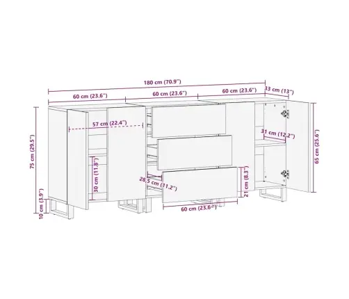 Vannas Istabas Mēbeļu Komplekts 3 Pcs Brūna Vidējs Masīvkoks Vidaxl