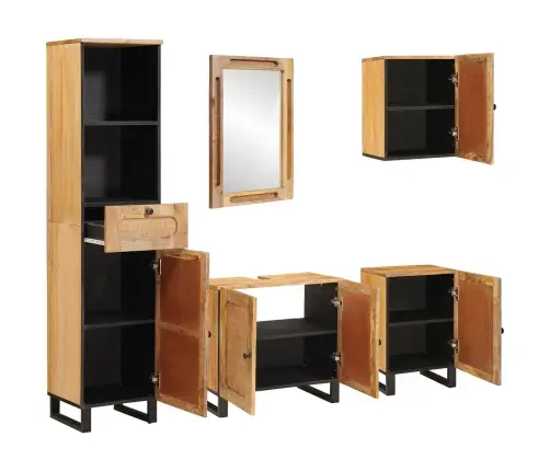 Vannas Istabu Komplekti Ar Atvilktni Dabiska Cieta Mango Koksne Vidaxl