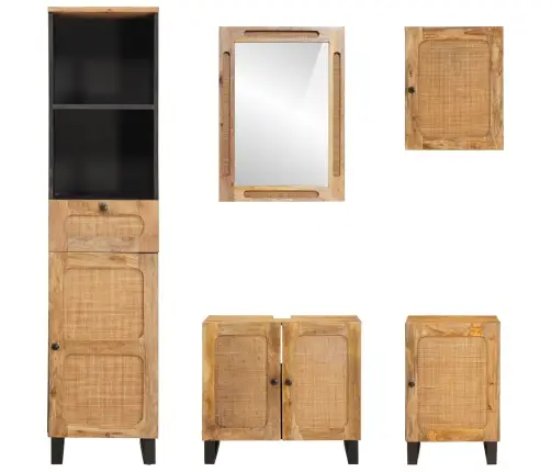 Vannas Istabu Komplekti Ar Atvilktni Dabiska Cieta Mango Koksne Vidaxl