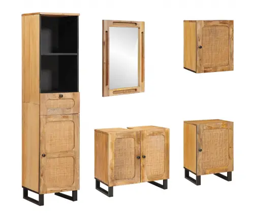 Vannas Istabu Komplekti Ar Atvilktni Dabiska Cieta Mango Koksne Vidaxl