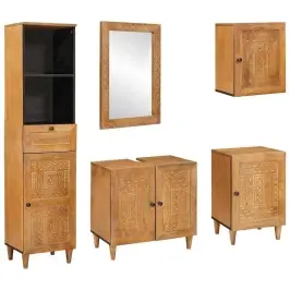Vonios Baldų Rinkinys Su Stalčių 5 Pcs Ruda 38 X 33 X 160 Cm