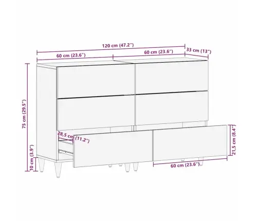 Puse 2 Pcs Balts 60 X 33 X 75 Cm Mango Masīvkoks Vidaxl