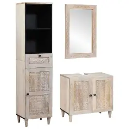 Vannitoa Mööbleset 3 Pcs Valge 38 X 33 X 160 Cm Mangopuit