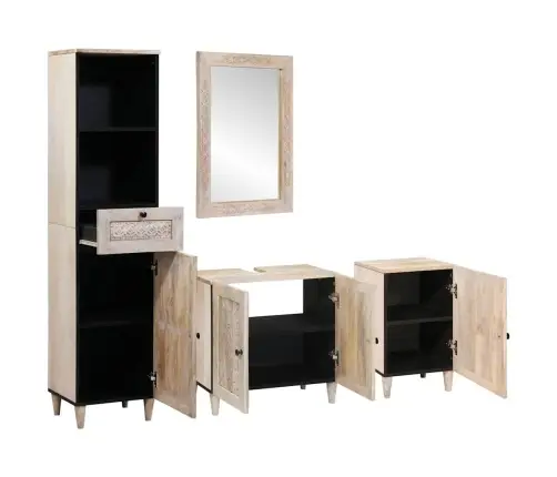 Vonios Baldų Rinkinys Su Stalčių 4 Pcs Balta Apdirbta Mediena