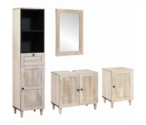 Vonios Baldų Rinkinys Su Stalčių 4 Pcs Balta Apdirbta Mediena