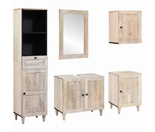 Vannitoa Mööbleset 5 Pcs Valge 38 X 33 X 160 Cm Mangopuit