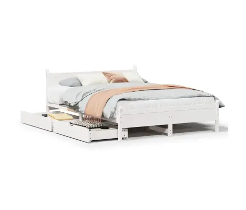 Gulta Bez Matrača, Balts, 150X200 Cm, Priedes Masīvkoks Vidaxl