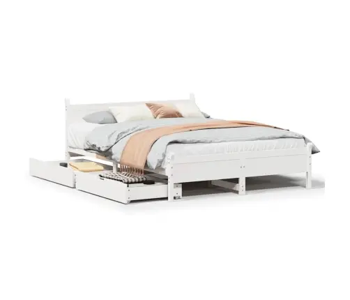 Gulta Bez Matrača, Balts, 140X190 Cm, Priedes Masīvkoks Vidaxl