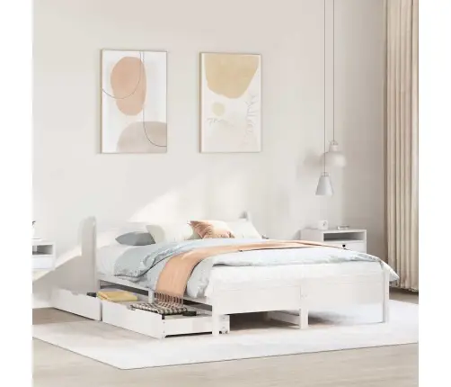 Gulta Bez Matrača, Balts, 140X190 Cm, Priedes Masīvkoks Vidaxl