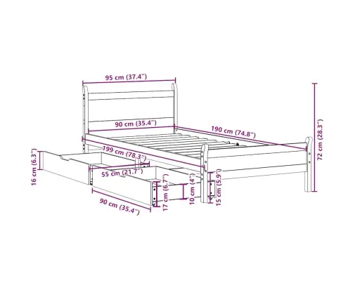 Gulta Bez Matrača, Balts, 90X190 Cm, Priedes Masīvkoks Vidaxl