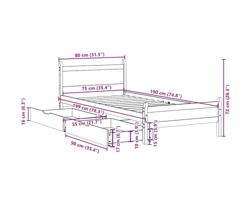 Voodiraam Ilma Madratsita, 75 X 190 cm Männipuit