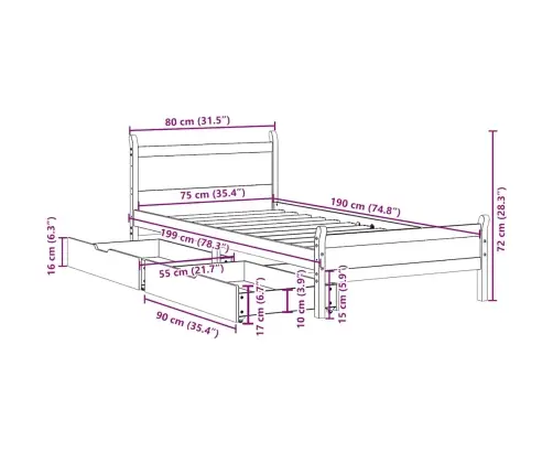 Gulta Bez Matrača, Vaska Brūnas, 90X190 Cm, Priedes Masīvkoks Vidaxl