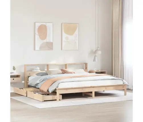 Gulta Ar Grāmatu Plauktu, Bez Matrača, 200X200 Cm, Priedes Koks Vidaxl