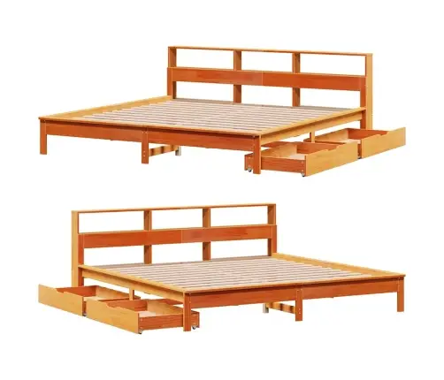 Lova Su Knygų Spinta Be Čiužinio, Ruda, 200X200cm Pušis