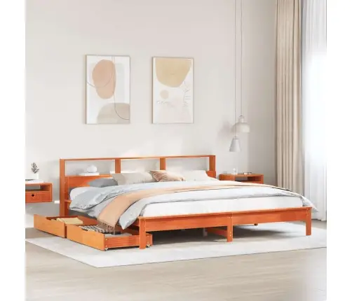 Lova Su Knygų Spinta Be Čiužinio, Ruda, 200X200cm Pušis