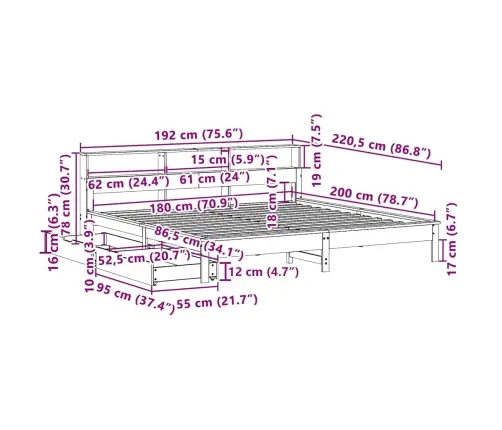 Lova Su Knygų Spinta Be Čiužinio, Balta, 180X200cm Pušis