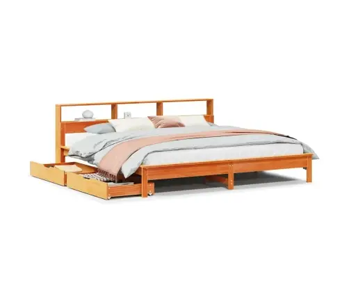 Gulta Ar Grāmatu Plauktu, Bez Matrača, 180X200 Cm, Priedes Koks Vidaxl