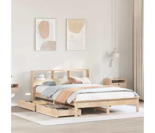 Gulta Ar Grāmatu Plauktu, Bez Matrača, 150X200 Cm, Priedes Koks Vidaxl