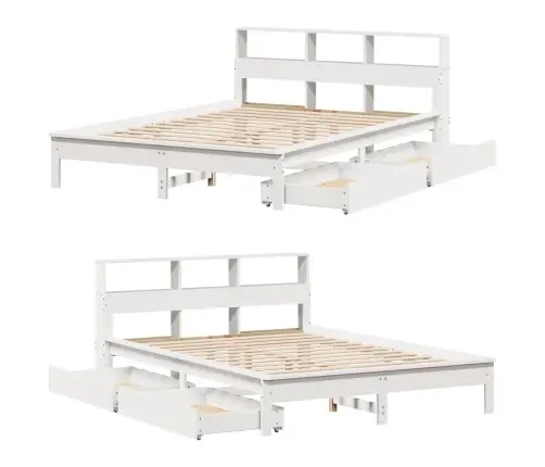 Lova Su Knygų Spinta Be Čiužinio, Balta, 150X200cm Pušis