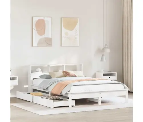 Lova Su Knygų Spinta Be Čiužinio, Balta, 150X200cm Pušis