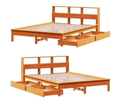 Gulta Ar Grāmatu Plauktu, Bez Matrača, 150X200 Cm, Priedes Koks Vidaxl