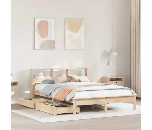 Gulta Ar Grāmatu Plauktu, Bez Matrača, 140X200 Cm, Priedes Koks Vidaxl