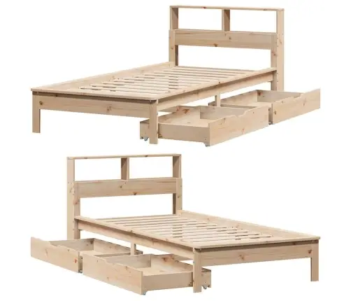 Lova Su Knygų Spinta Be Čiužinio, 100X200cm Pušies Masyvas