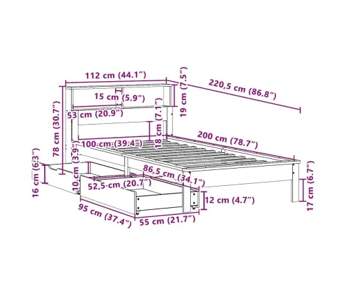 Lova Su Knygų Spinta Be Čiužinio, Balta, 100X200cm Pušis