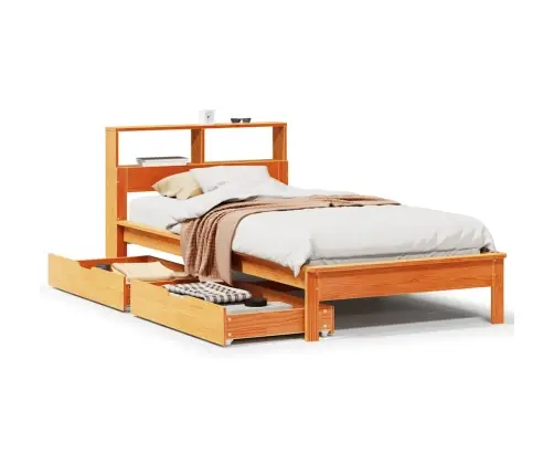 Lova Be Čiužinio/Su Knygų Lentyna, Vaško Ruda, 100X200cm Pušis