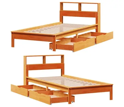 Riiuliga Voodi Ilma Madratsita, Vahapruun, 90X200 cm Männipuit