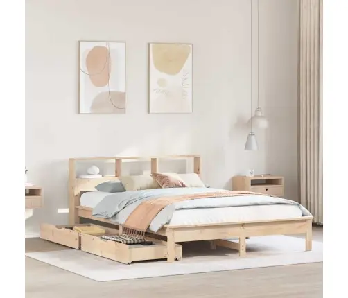 Lova Su Knygų Spinta Be Čiužinio, 140X190cm Pušies Masyvas