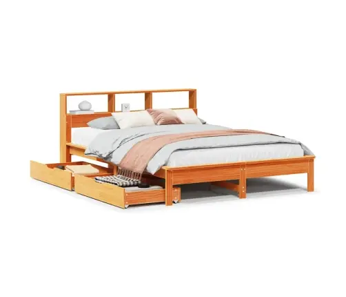 Lova Su Knygų Spinta Be Čiužinio, Ruda, 140X190cm Pušis