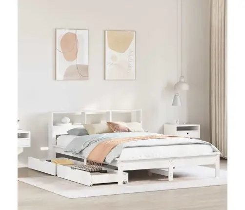 Riiuliga Voodiraam Ilma Madratsita, Valge, 135X190cm Männipuit