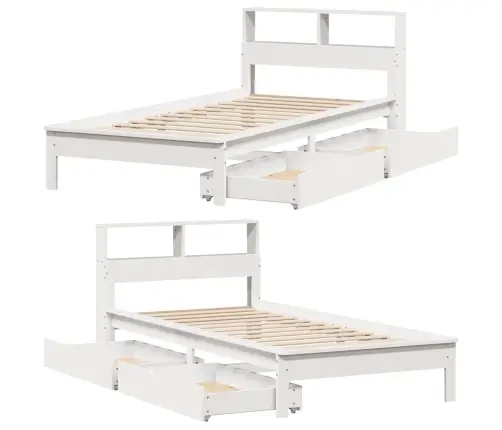 Riiuliga Voodiraam Ilma Madratsita, Valge, 90X190 cm Männipuit