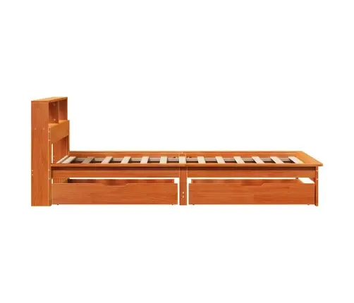 Riiuliga Voodi Ilma Madratsita, Vahapruun, 90X190 cm Männipuit