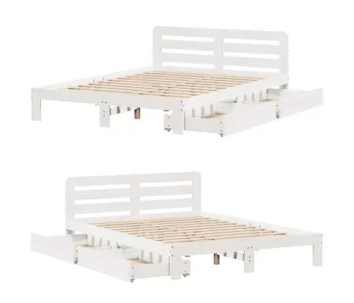 Gulta Bez Matrača, Balts, 150X200 Cm, Priedes Masīvkoks Vidaxl