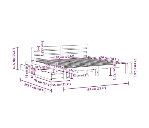 Gulta Bez Matrača, 180X200 Cm, Priedes Masīvkoks Vidaxl