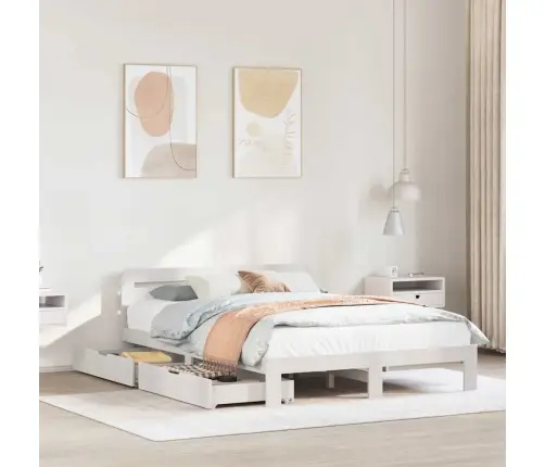 Gulta Bez Matrača, Balts, 140X190 Cm, Priedes Masīvkoks Vidaxl