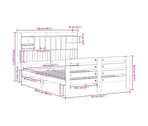 Riiuliga Voodiraam Ilma Madratsita, Valge, 140X200cm Männipuit