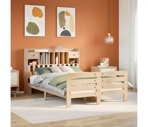 Gulta Ar Grāmatu Plauktu, Bez Matrača, 150X200 Cm, Priedes Koks Vidaxl