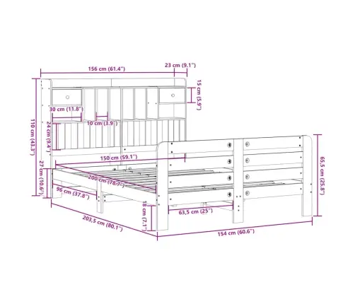 Riiuliga Voodiraam Ilma Madratsita, Valge, 150X200cm Männipuit